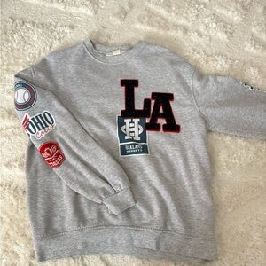 Gray patchwork, crewneck size medium